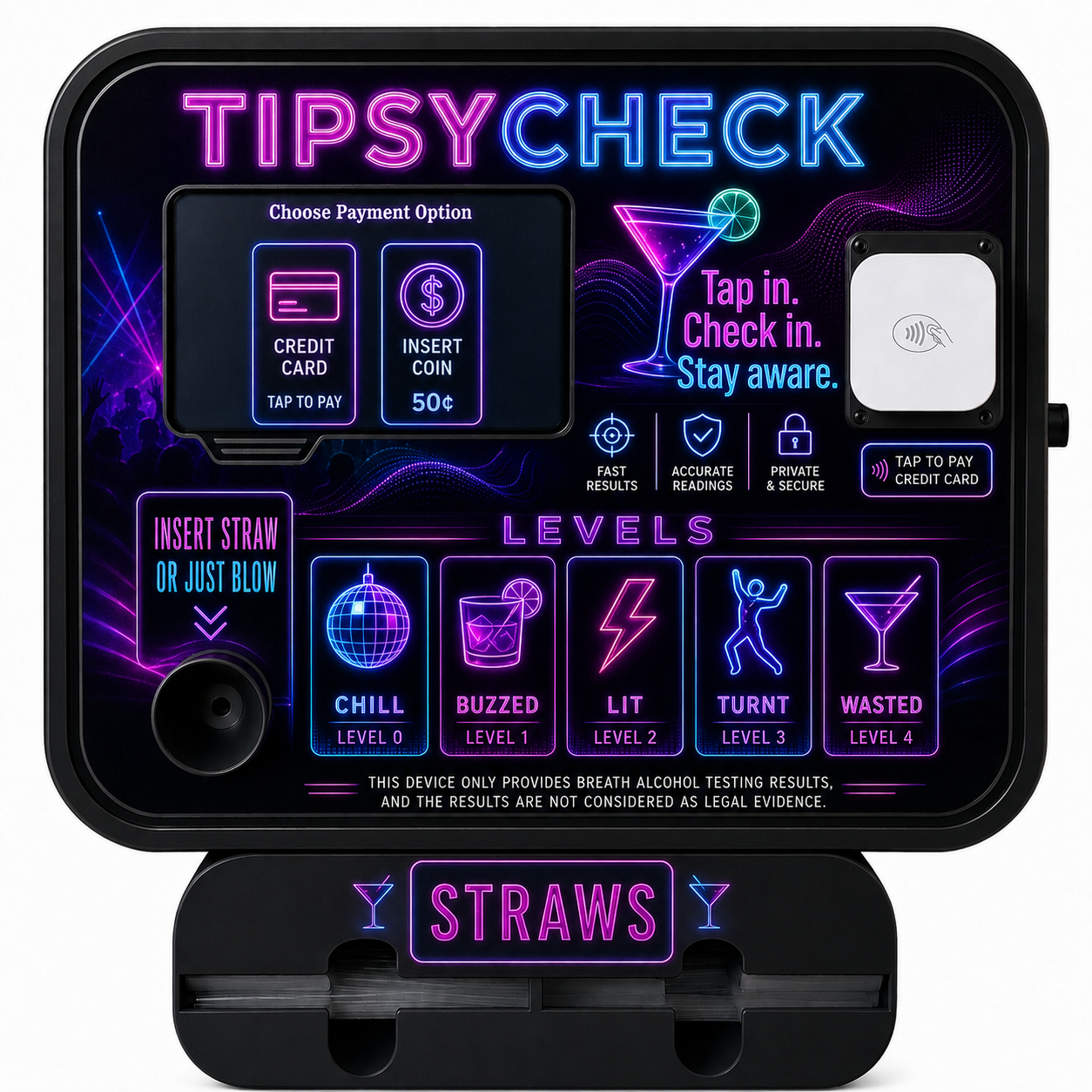 Nightclub themed TipsyCheck device close-up