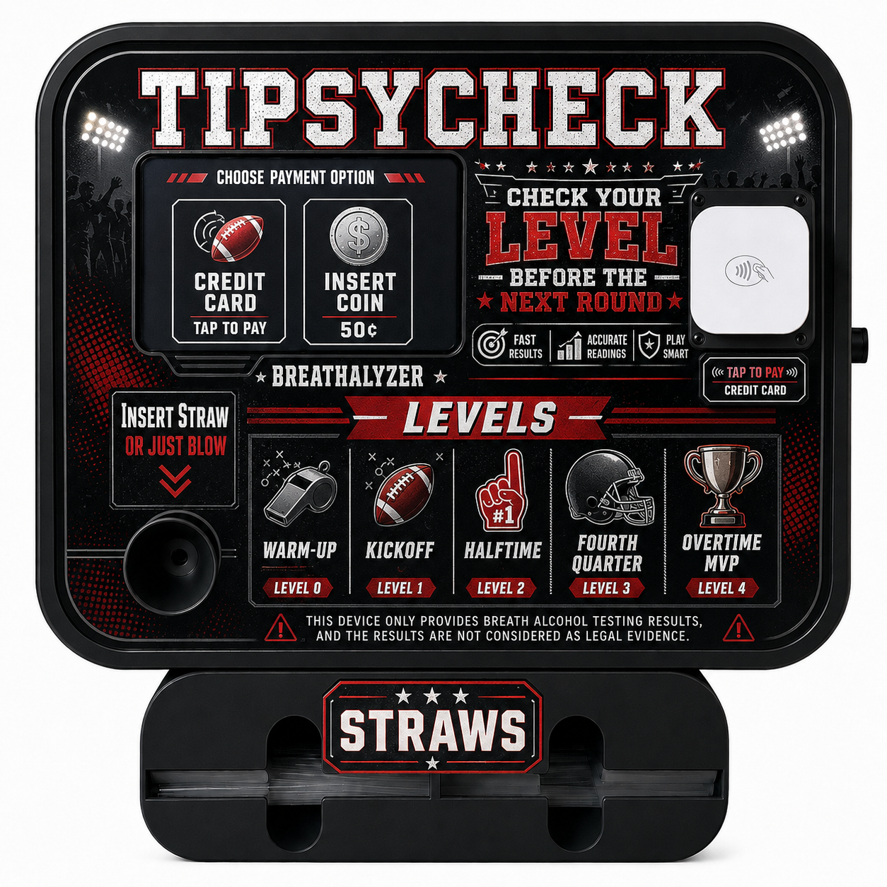 Sports bar themed TipsyCheck device close-up